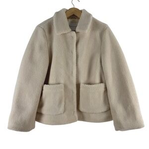 Rebecca Minkoff Sherpa Fleece Teddy Coat Cream Button Front Pockets Women's S‎